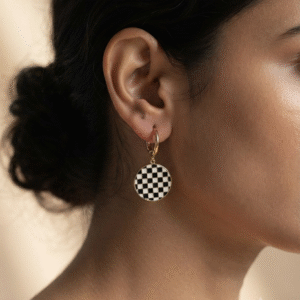 Monochrome Checkerboard Stainless Steel Hoop Earrings