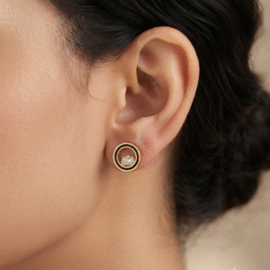 Elegant Black Rimmed Crystal Stud Earrings - Stainless Steel