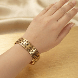 Golden Scales Textured Stainless Steel Cuff Bracelet